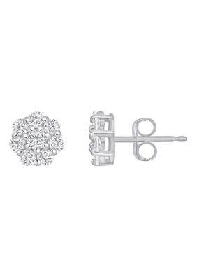 Belk & Co Lab Created Sterling Silver 1/2 CTTW Lab Grown Diamond Cluster Stud Earrings