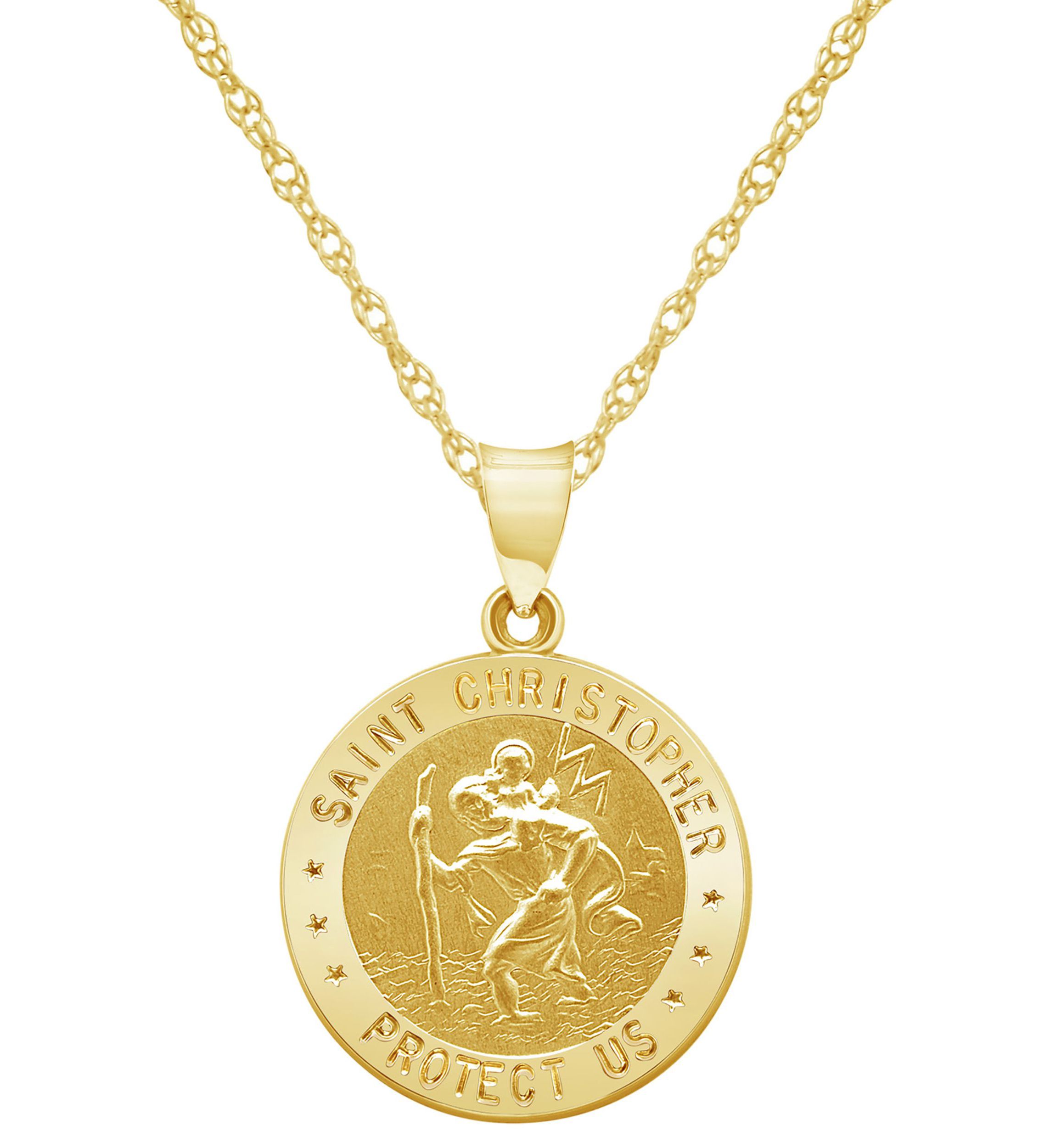 14K Yellow Gold Saint Christopher Medallion Pendant Necklace
