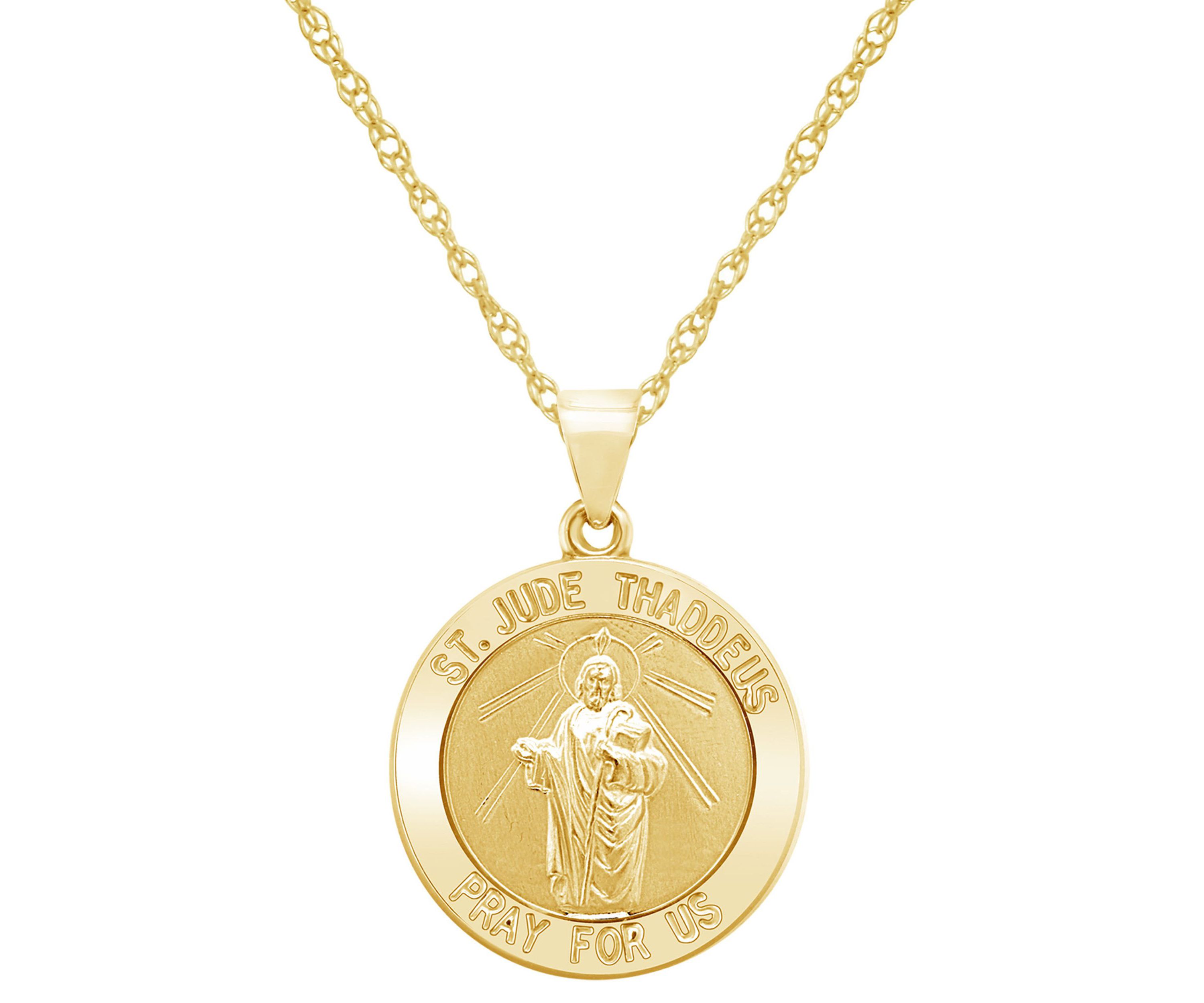 14K Yellow Gold Saint Jude Medallion Pendant Necklace