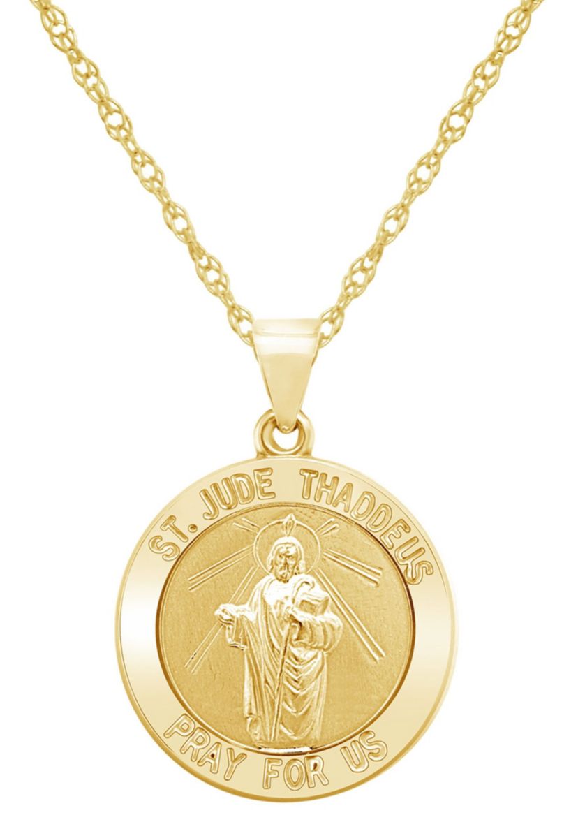 14K Yellow Gold Saint Jude Medallion Pendant Necklace