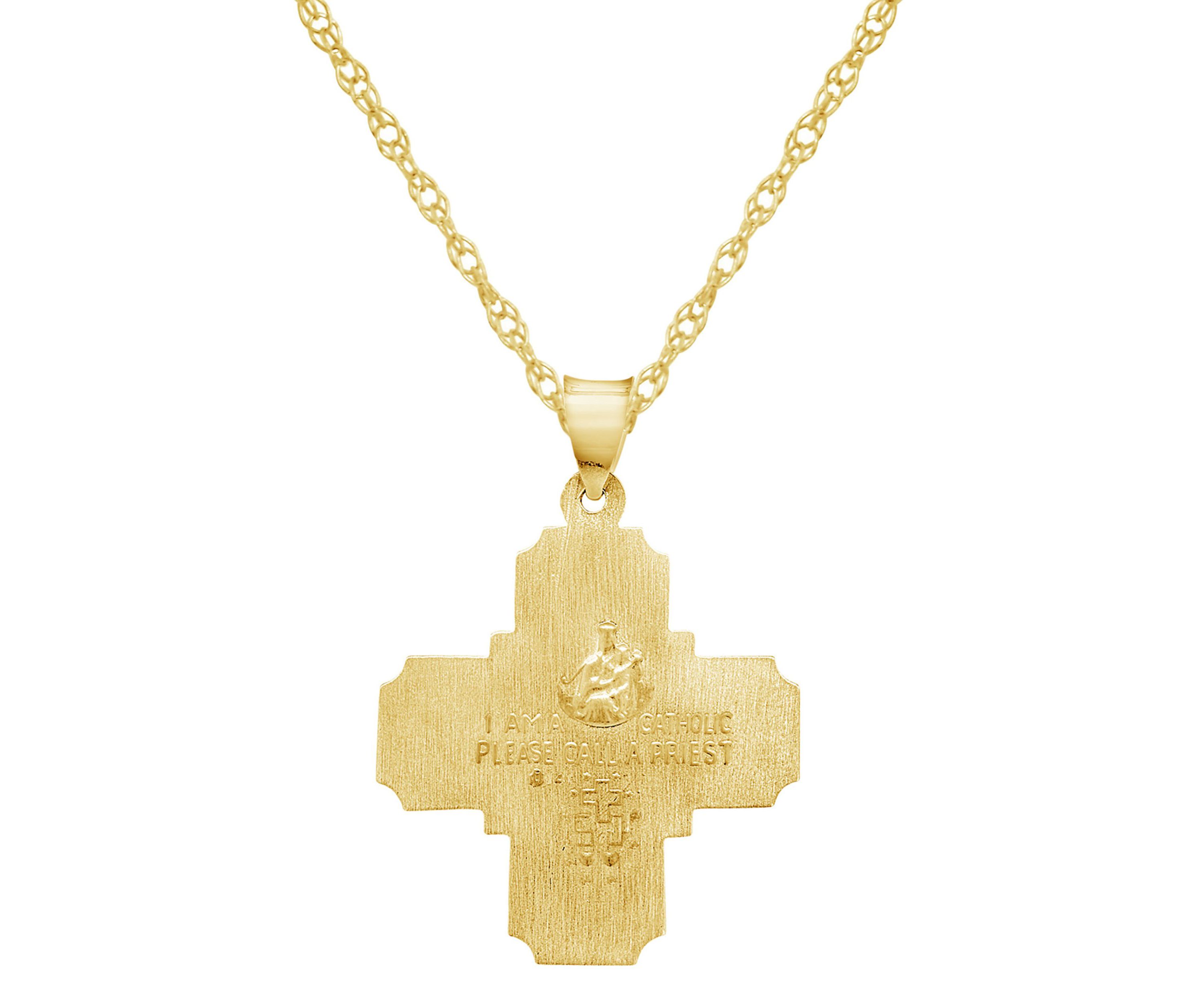 14K Yellow Gold Saints Medallions Cross Pendant Necklace