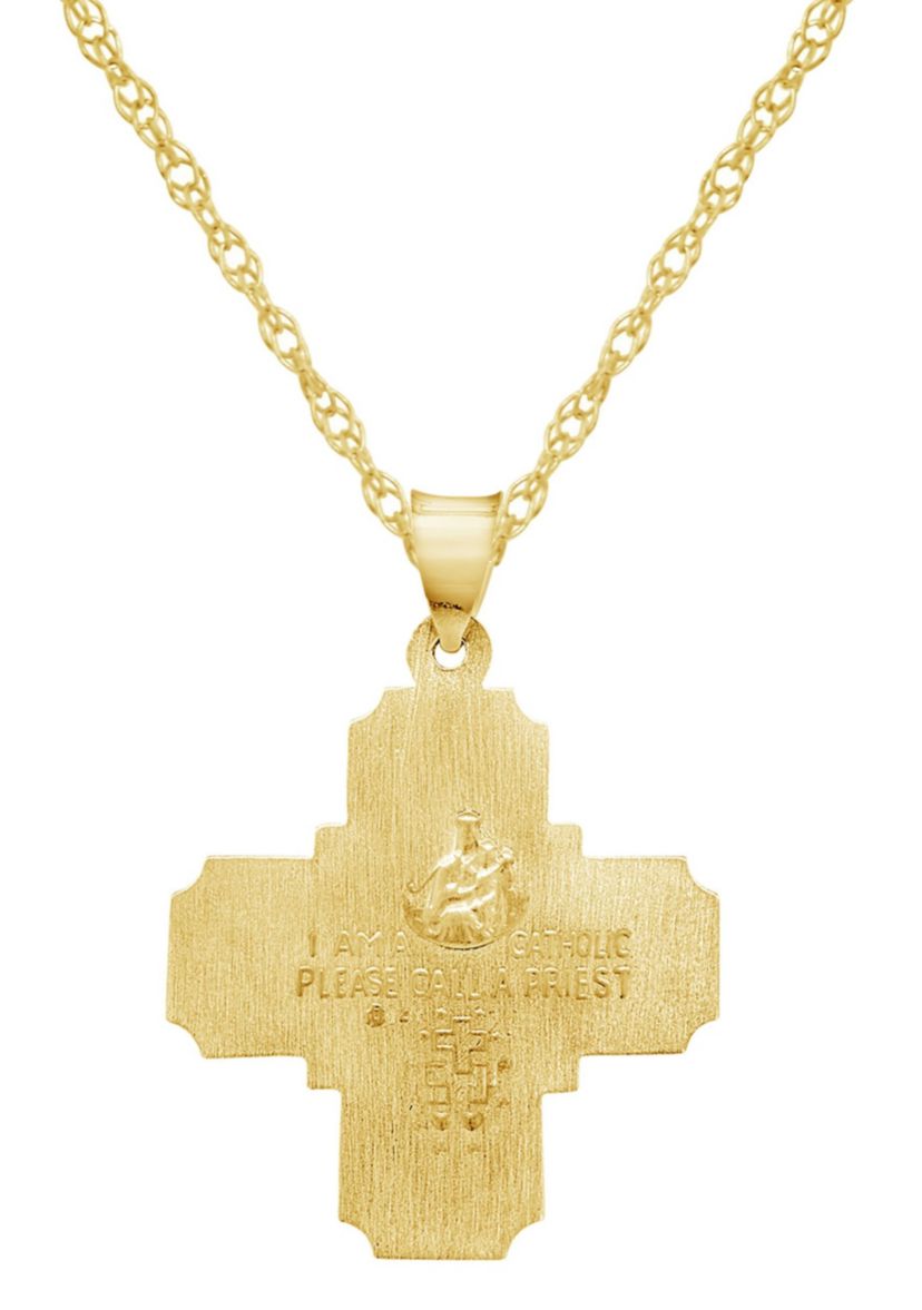 14K Yellow Gold Saints Medallions Cross Pendant Necklace