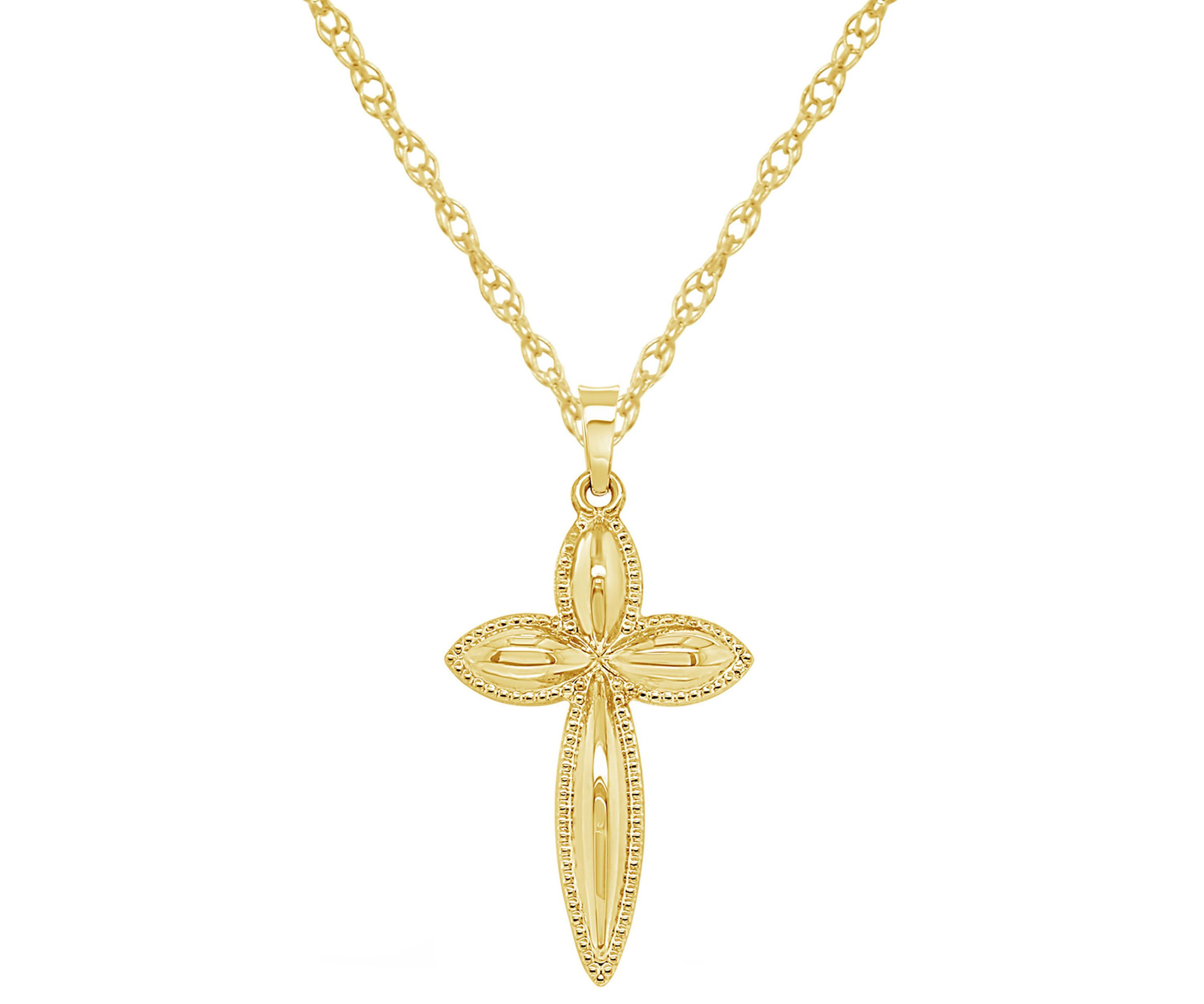 14K Yellow Gold Milgrain Cross Pendant Necklace