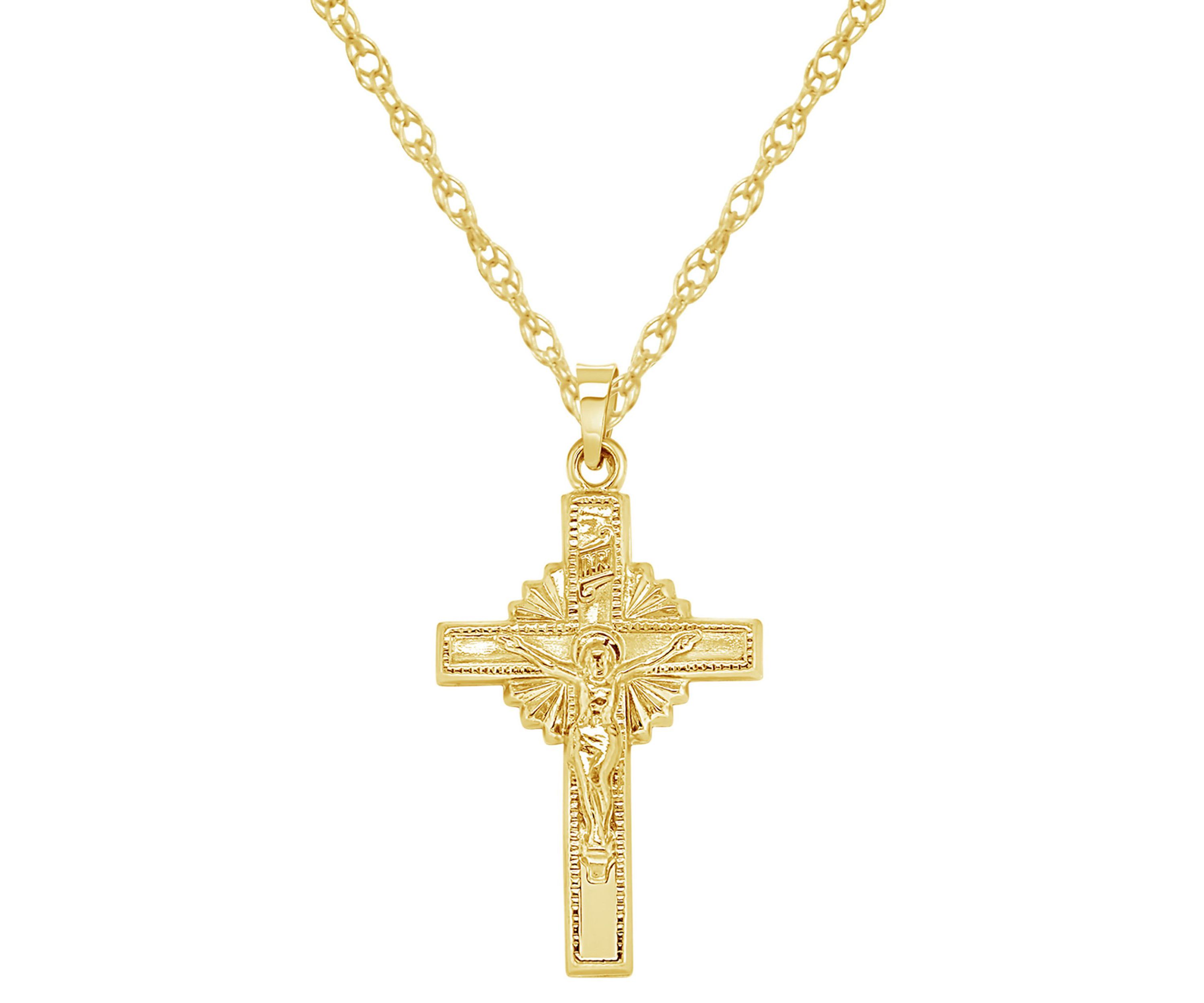 14K Yellow Gold Crucifix Cross Pendant Necklace