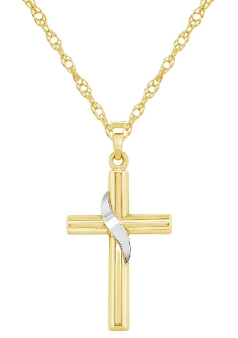 14K Two Tone Gold Cross Pendant Necklace