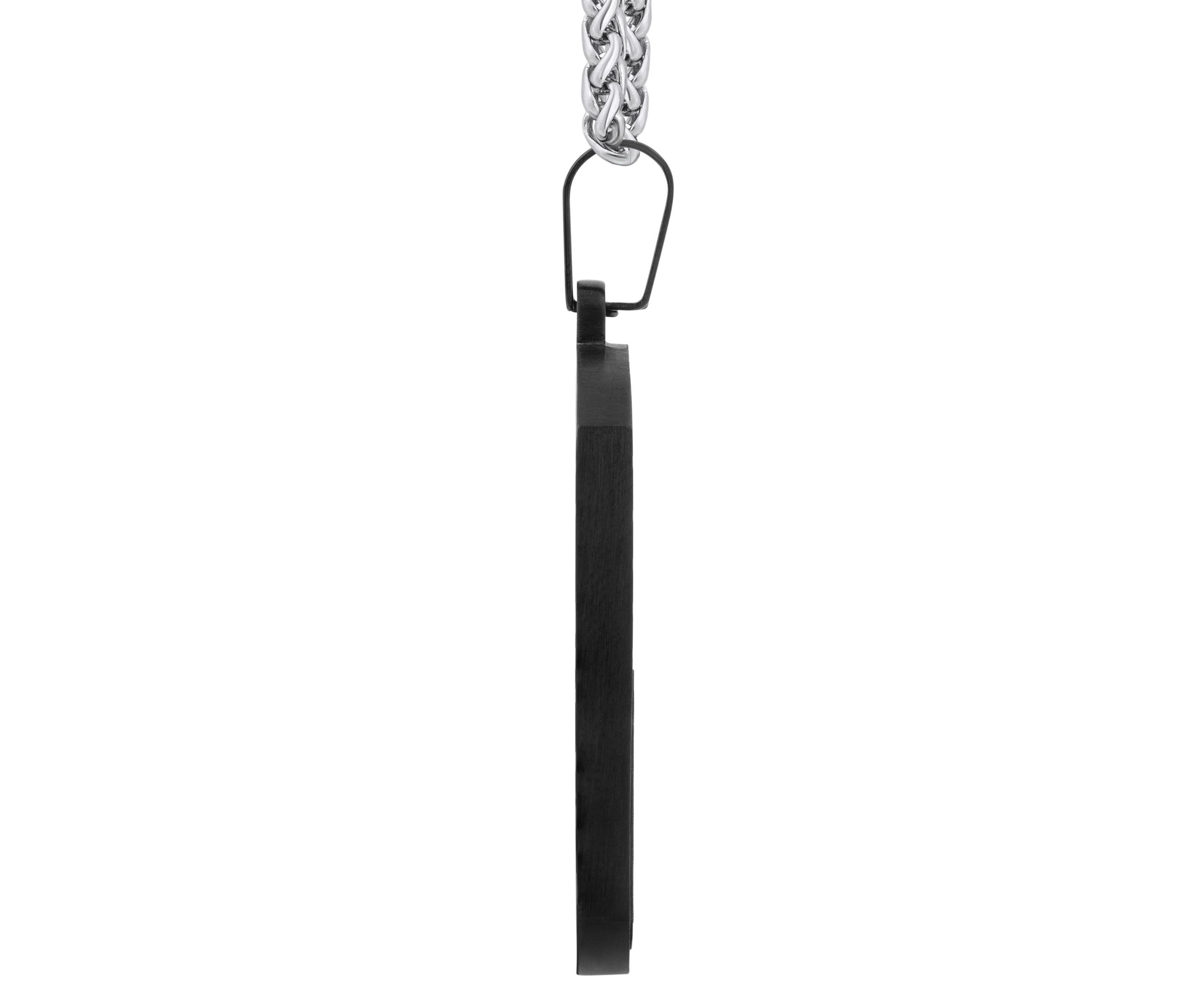 Mens Black Ion-Plated Stainless Steel & Carbon Fiber Dog Tag Pendant