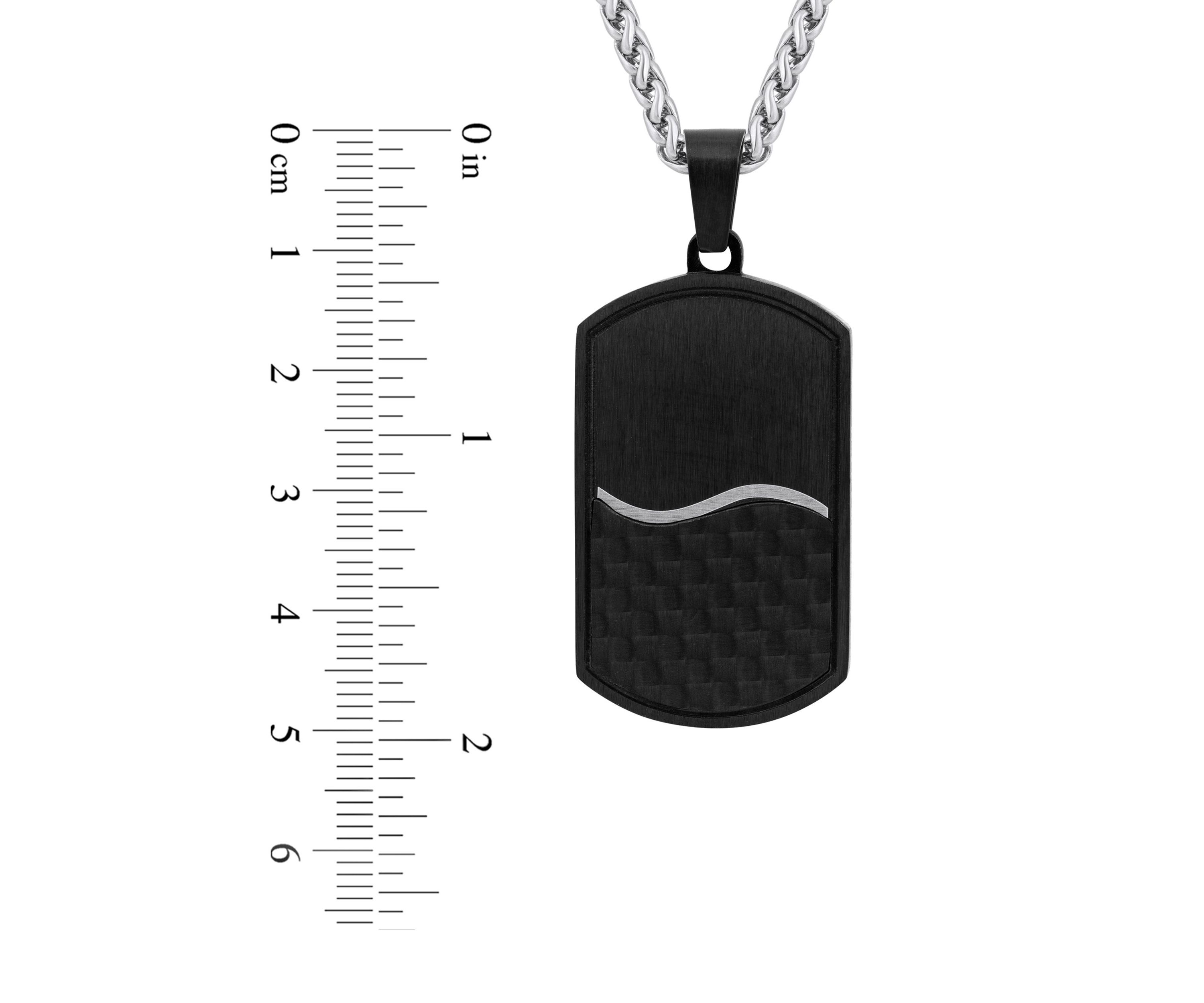 Mens Black Ion-Plated Stainless Steel & Carbon Fiber Dog Tag Pendant