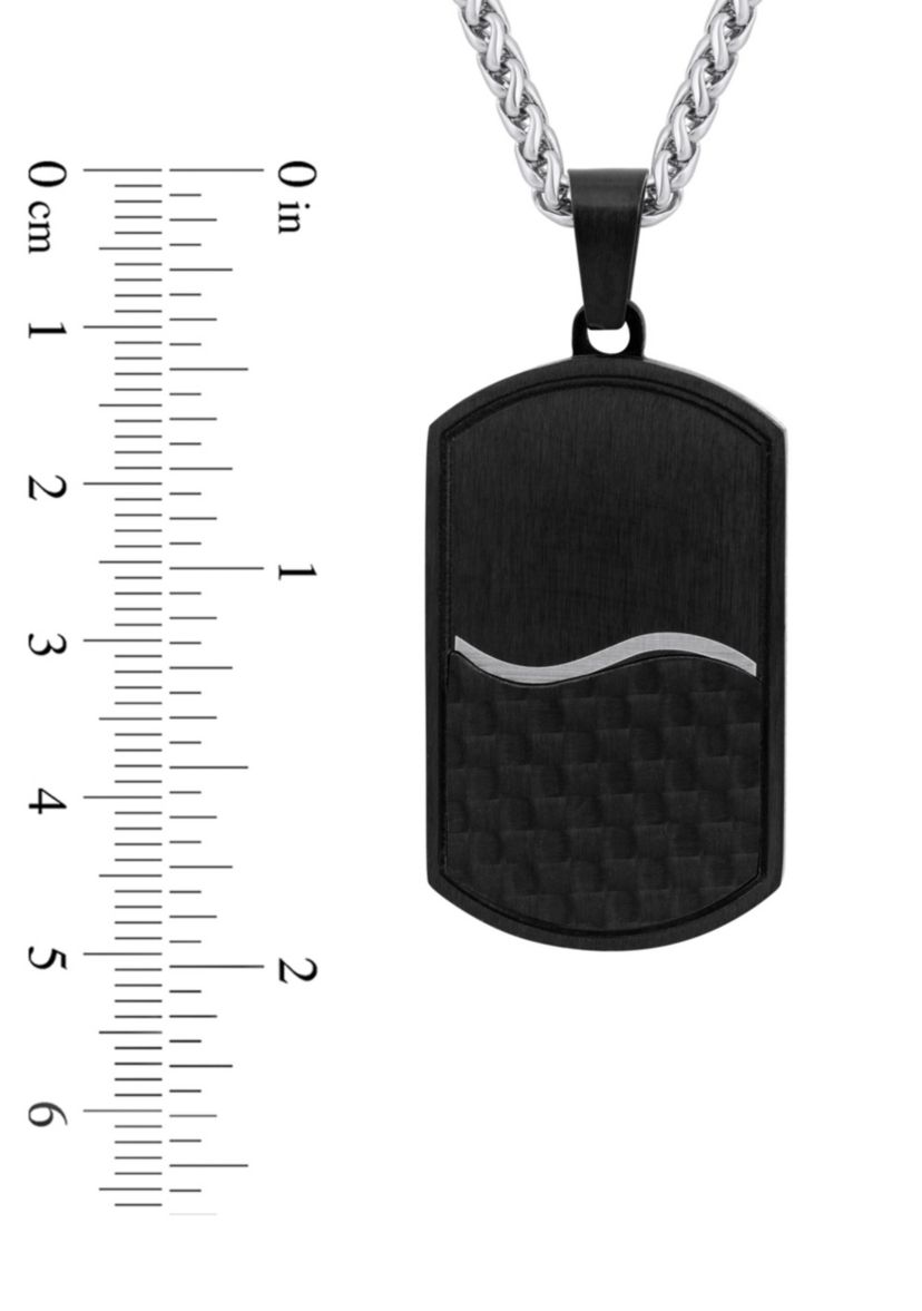 Mens Black Ion-Plated Stainless Steel & Carbon Fiber Dog Tag Pendant