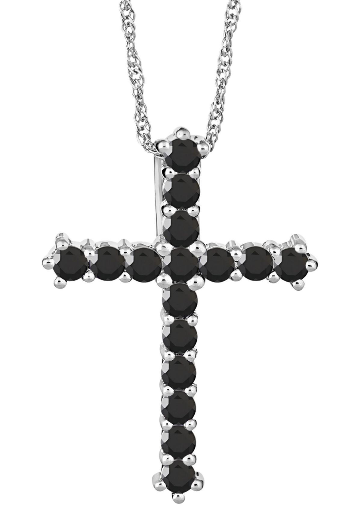 Sterling Silver Black Agate Cross Pendant Necklace