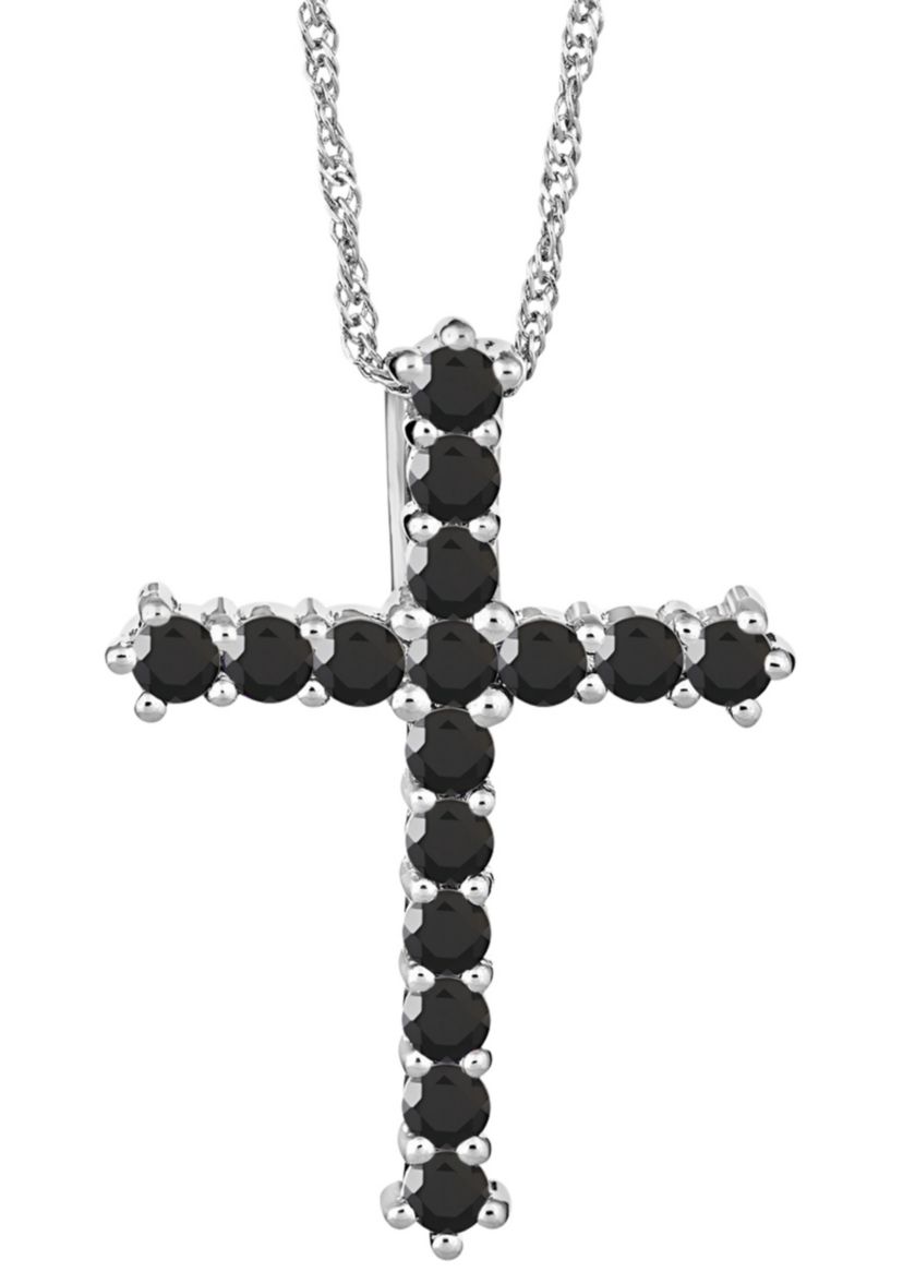 Sterling Silver Black Agate Cross Pendant Necklace
