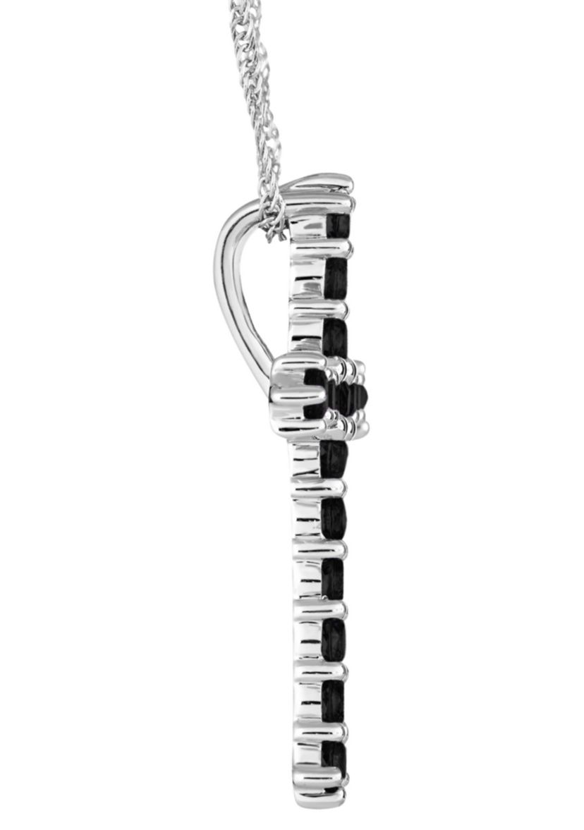Sterling Silver Black Agate Cross Pendant Necklace