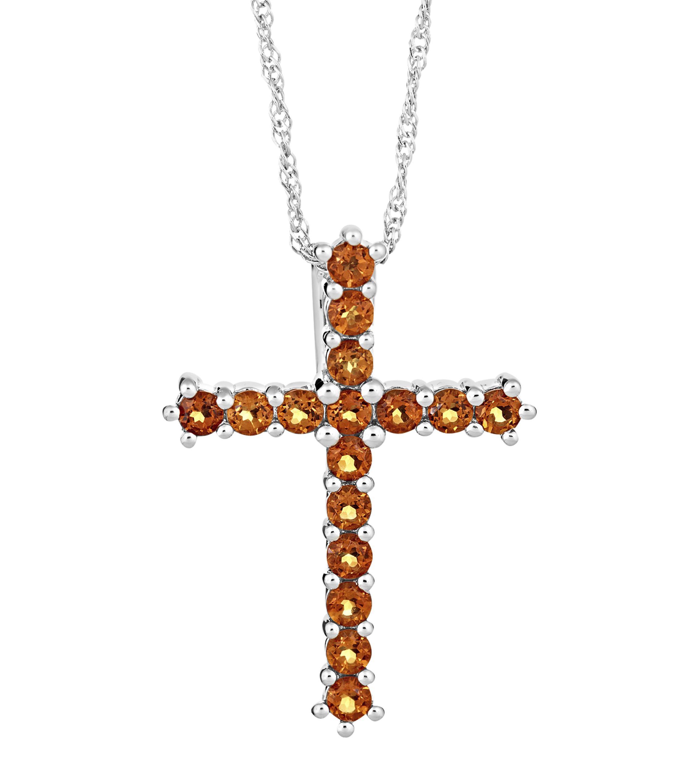 Sterling Silver Citrine Cross Pendant Necklace