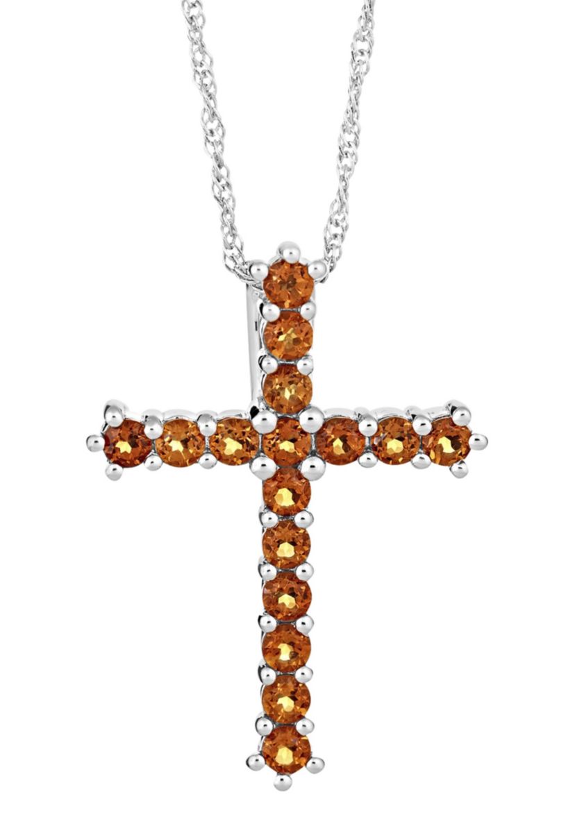Sterling Silver Citrine Cross Pendant Necklace