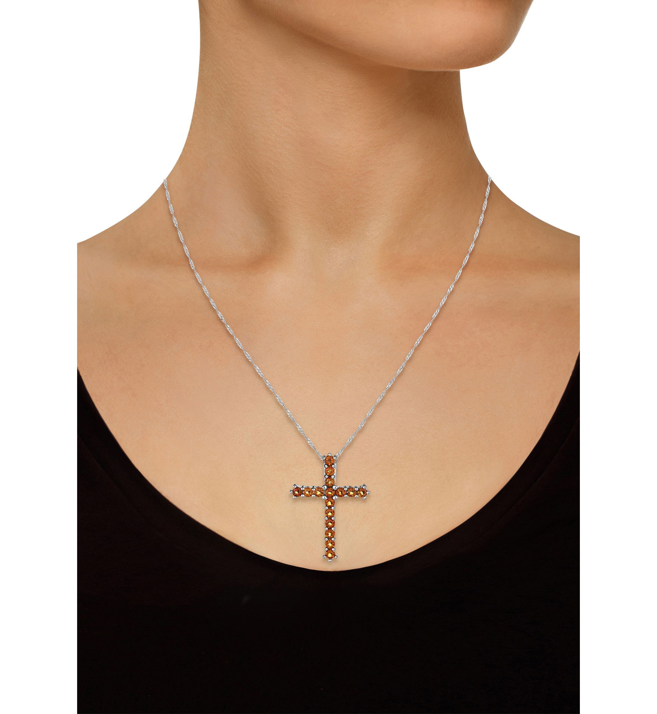 Sterling Silver Citrine Cross Pendant Necklace