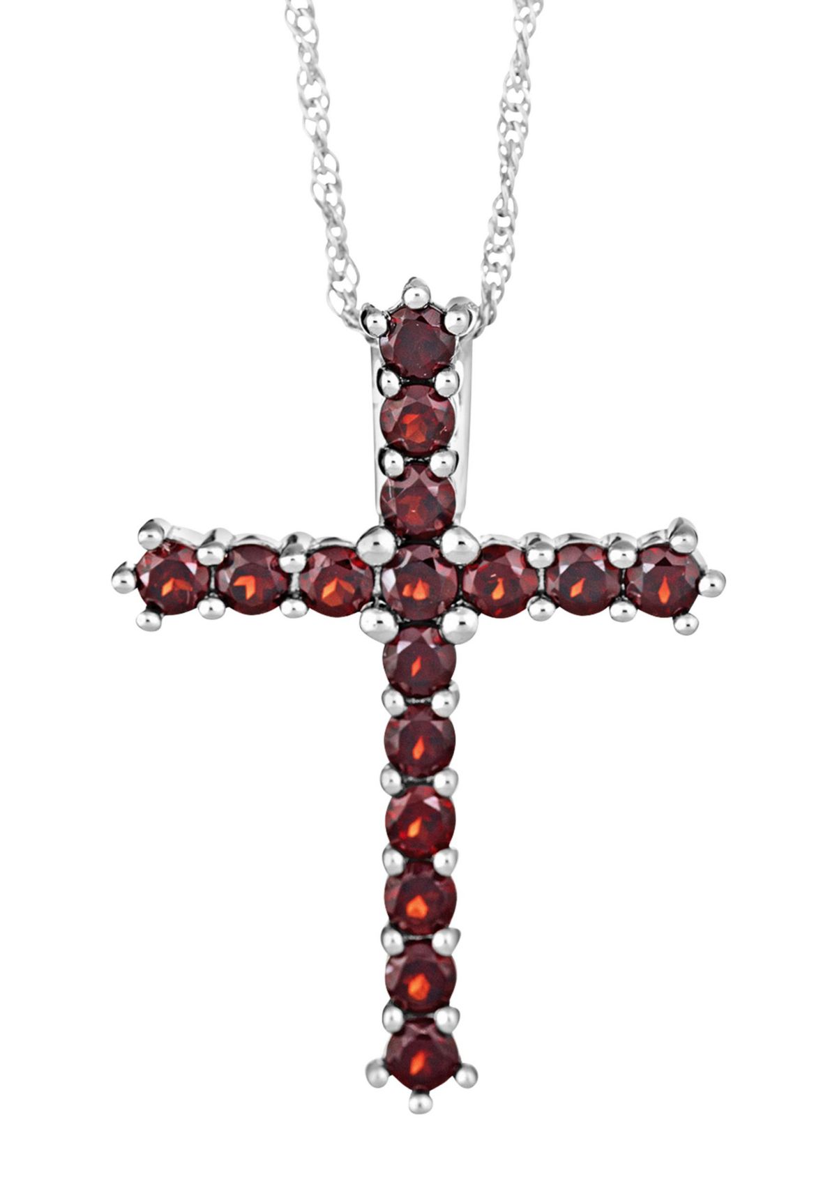 Sterling Silver Garnet Cross Pendant Necklace