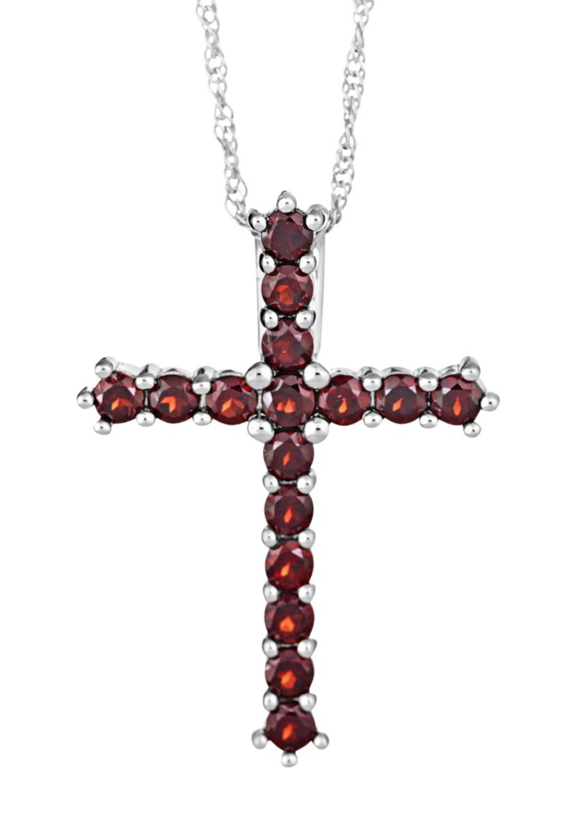 Sterling Silver Garnet Cross Pendant Necklace