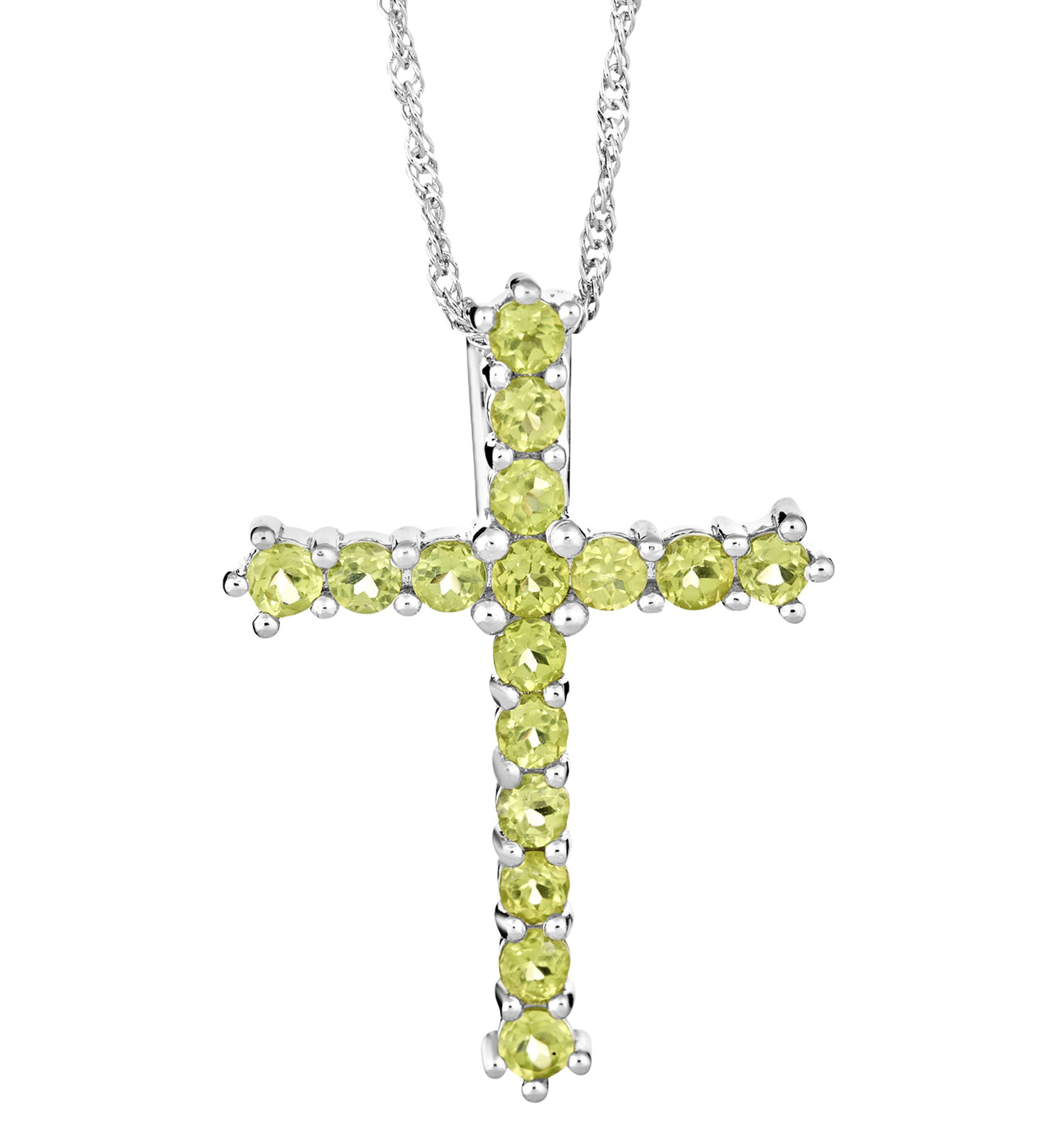 Sterling Silver Peridot Cross Pendant Necklace
