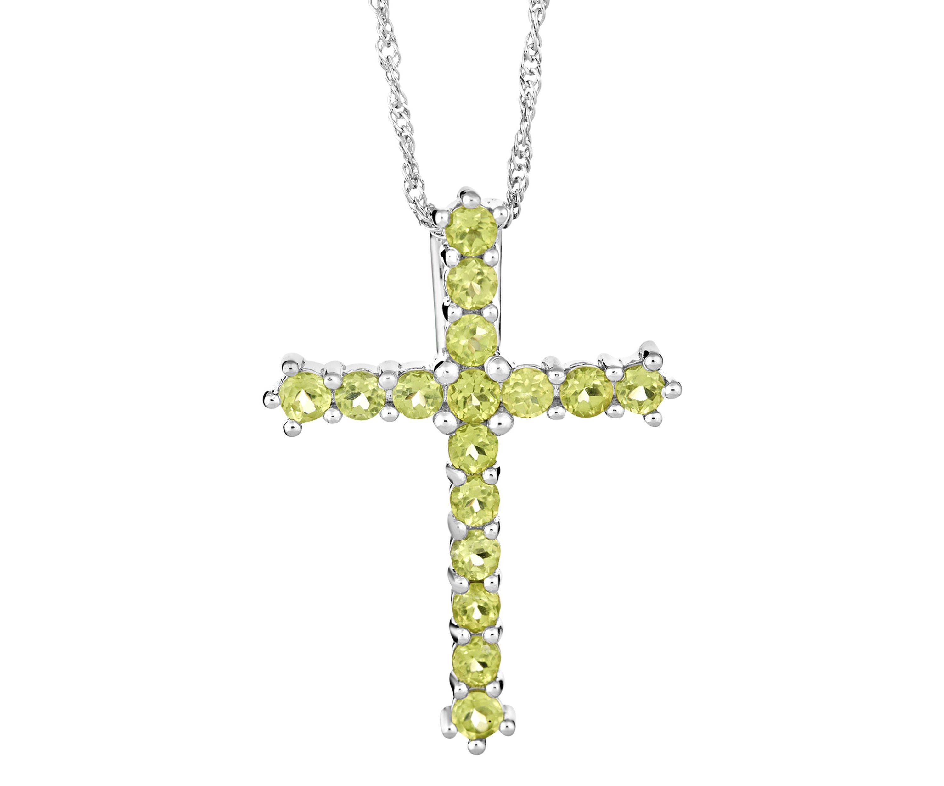 Sterling Silver Peridot Cross Pendant Necklace