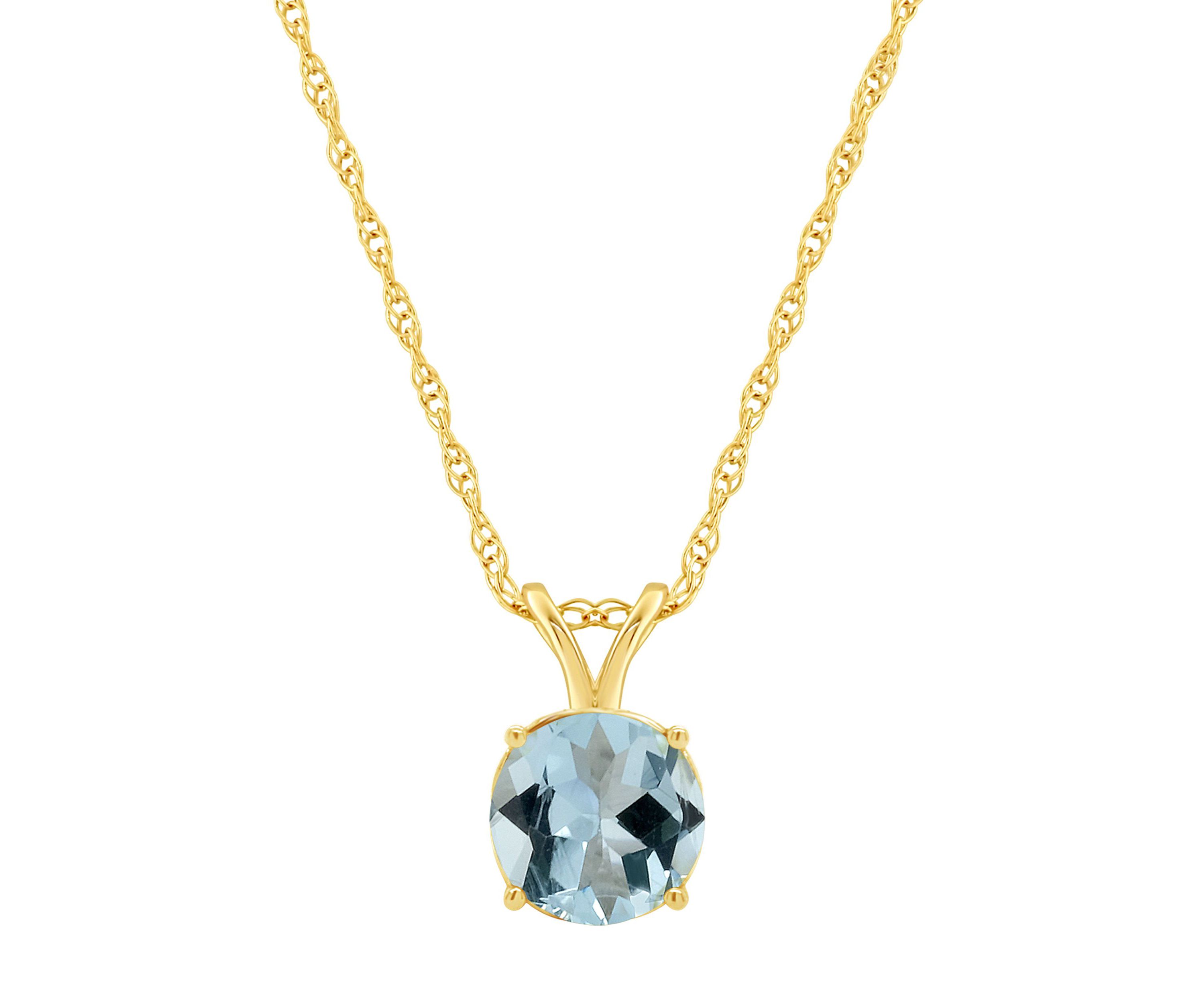 14K Yellow Gold 7mm Round Aquamarine Pendant Necklace