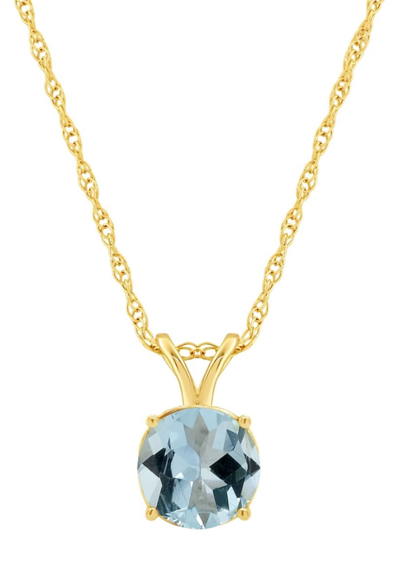 14K Yellow Gold 7mm Round Aquamarine Pendant Necklace