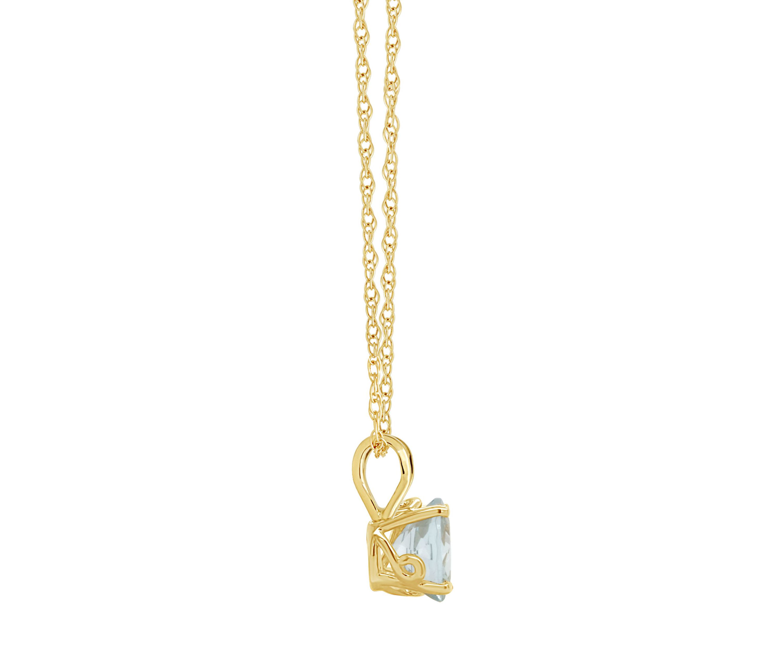 14K Yellow Gold 7mm Round Aquamarine Pendant Necklace