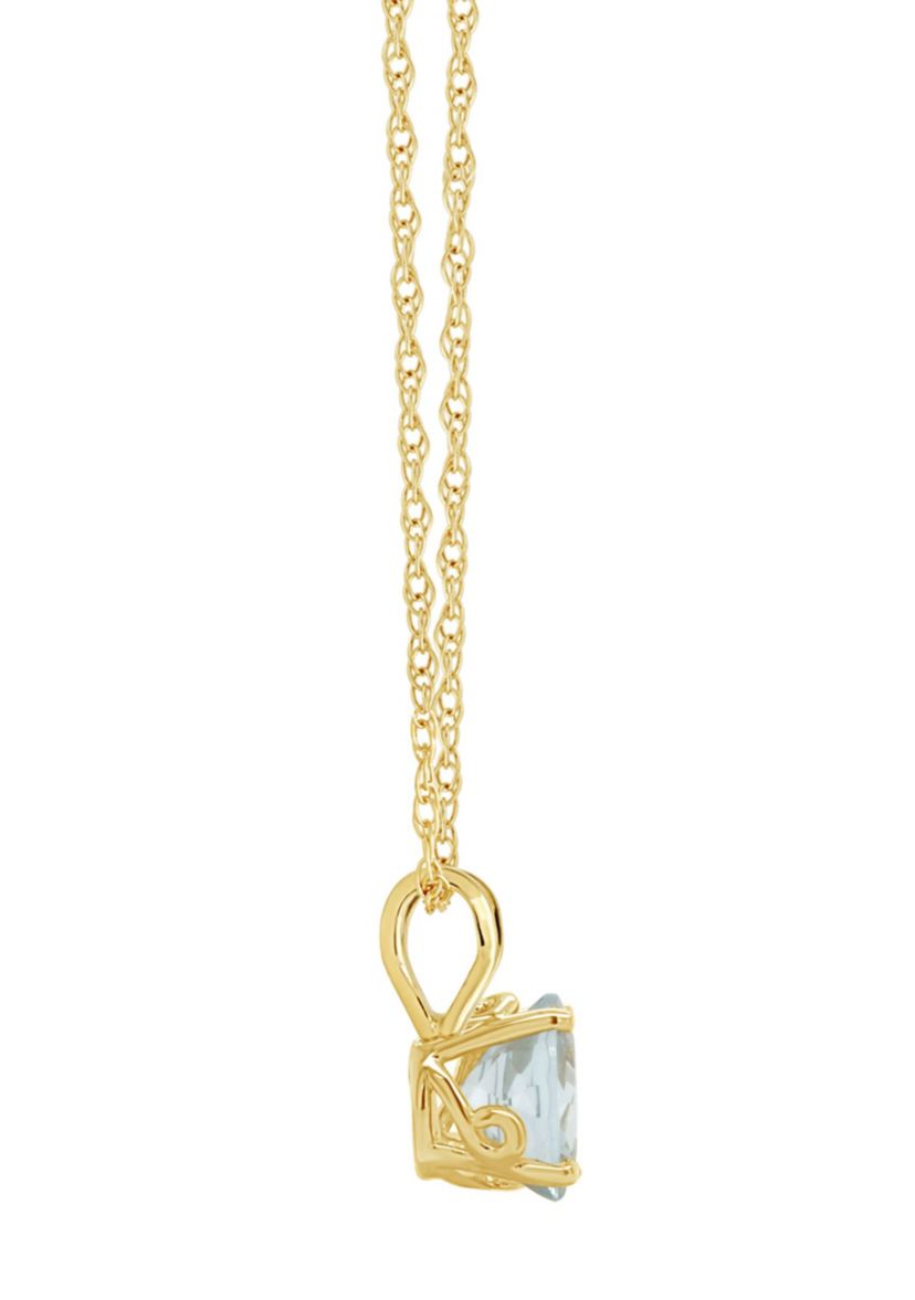 14K Yellow Gold 7mm Round Aquamarine Pendant Necklace