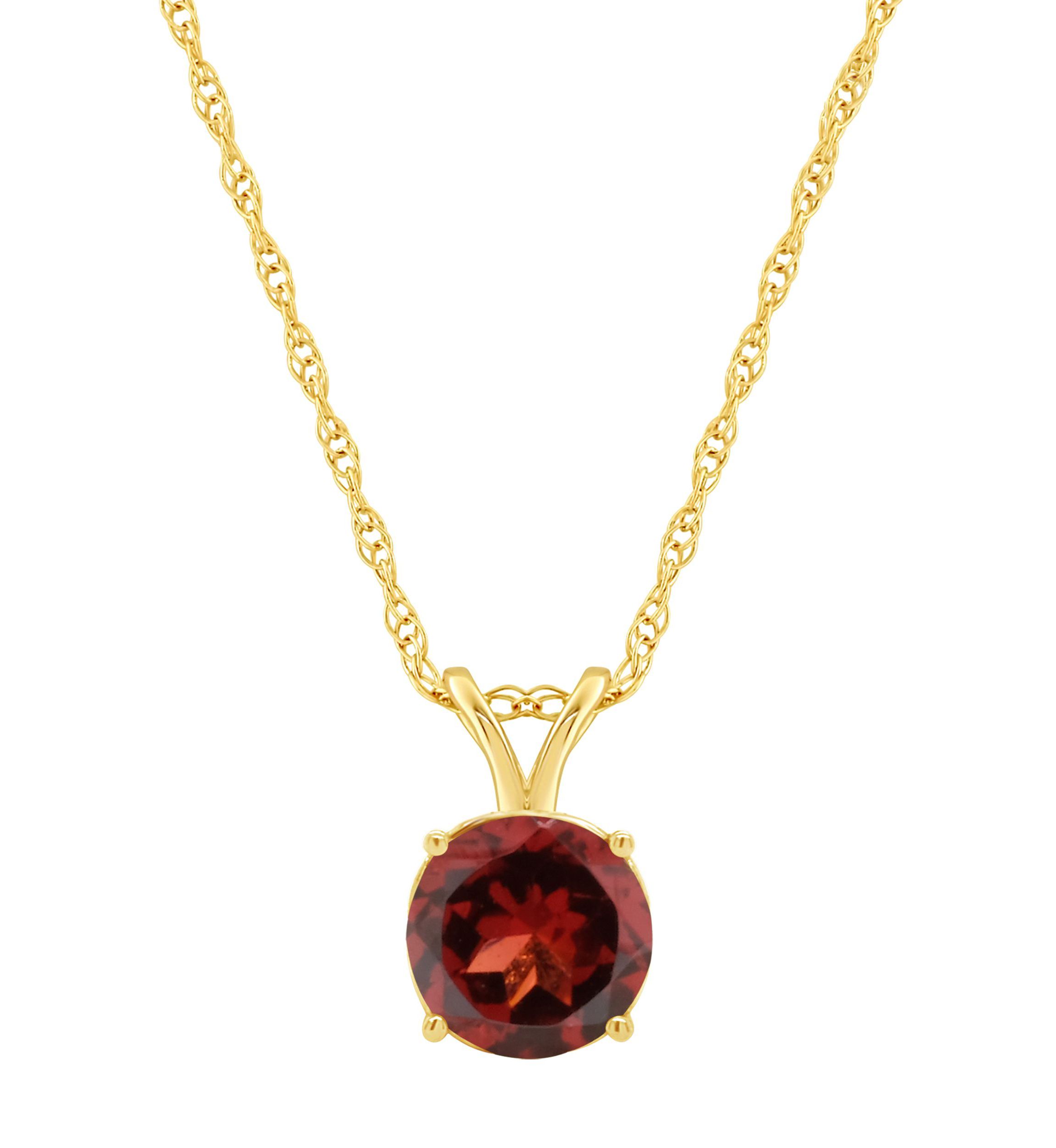 14K Yellow Gold 7mm Round Garnet Pendant Necklace