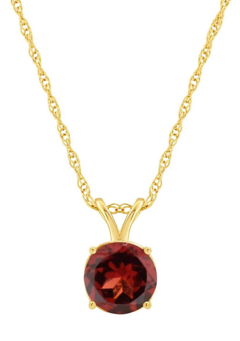 14K Yellow Gold 7mm Round Garnet Pendant Necklace