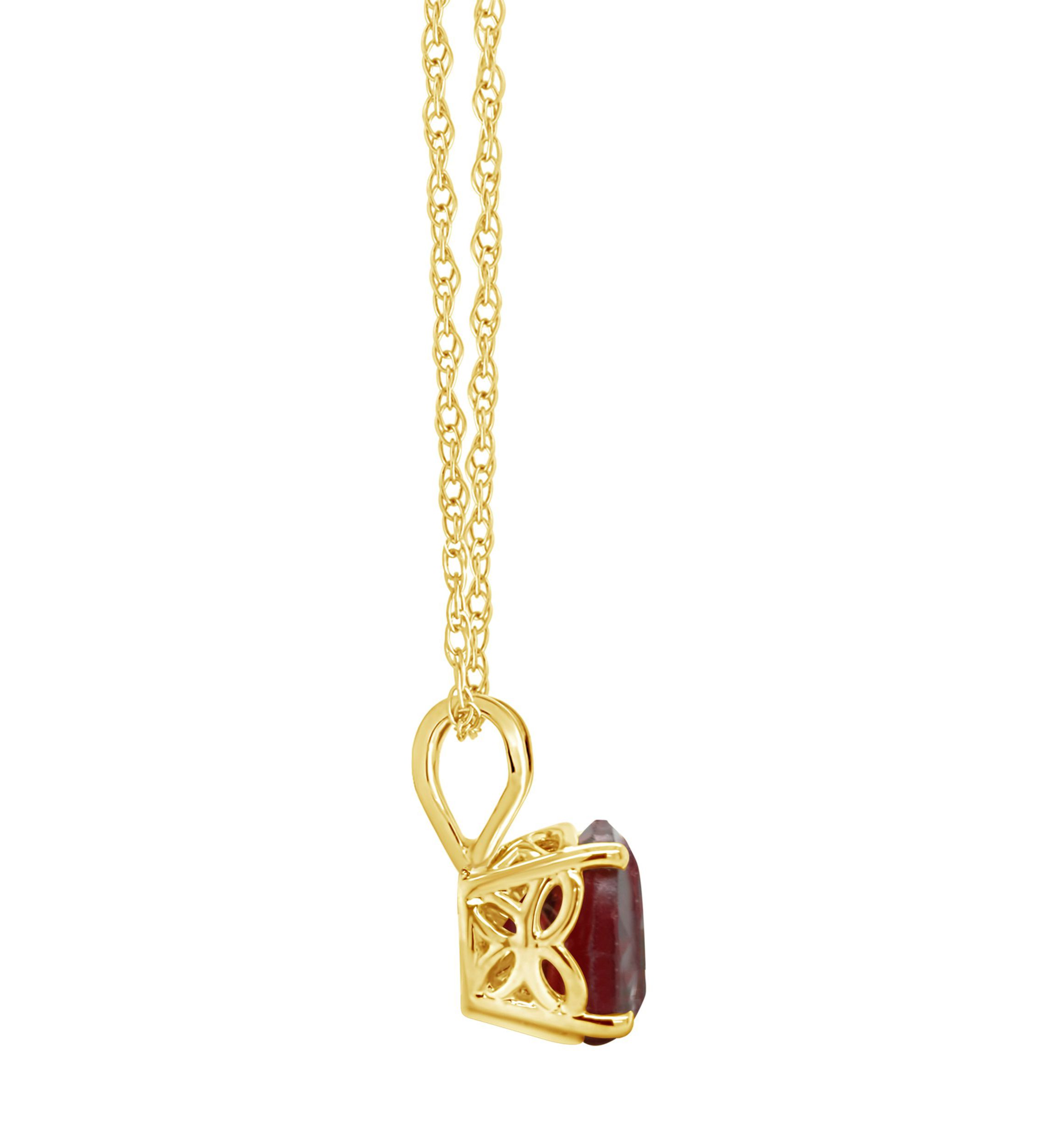 14K Yellow Gold 7mm Round Garnet Pendant Necklace