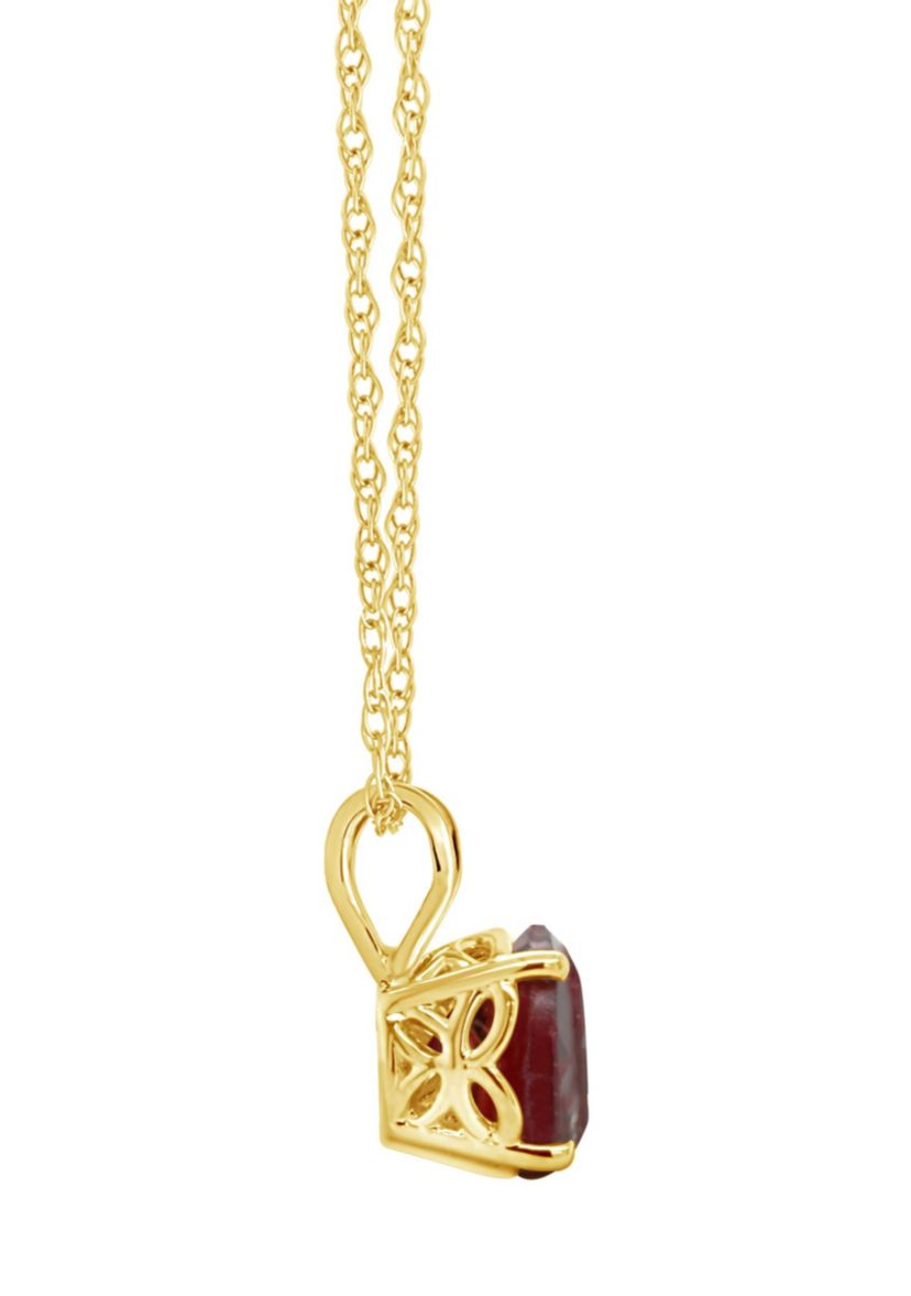 14K Yellow Gold 7mm Round Garnet Pendant Necklace