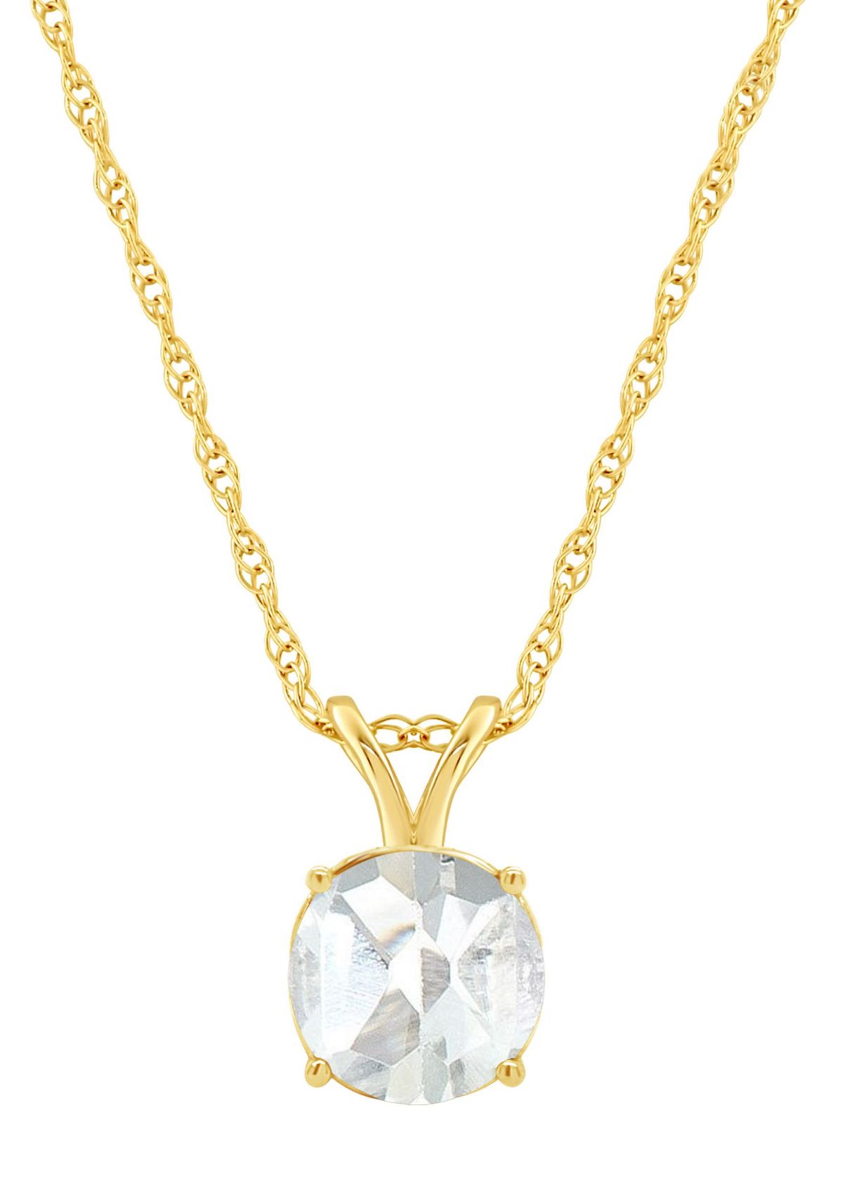 14K Yellow Gold 7mm Round White Topaz Pendant Necklace