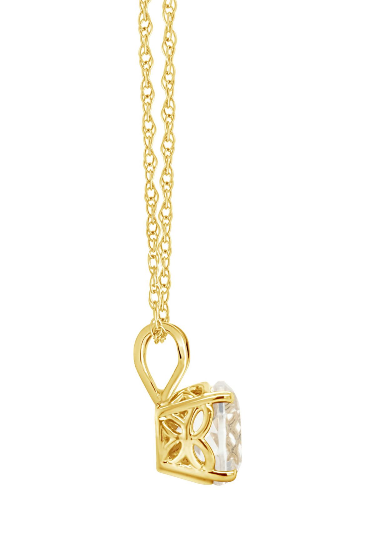 14K Yellow Gold 7mm Round White Topaz Pendant Necklace