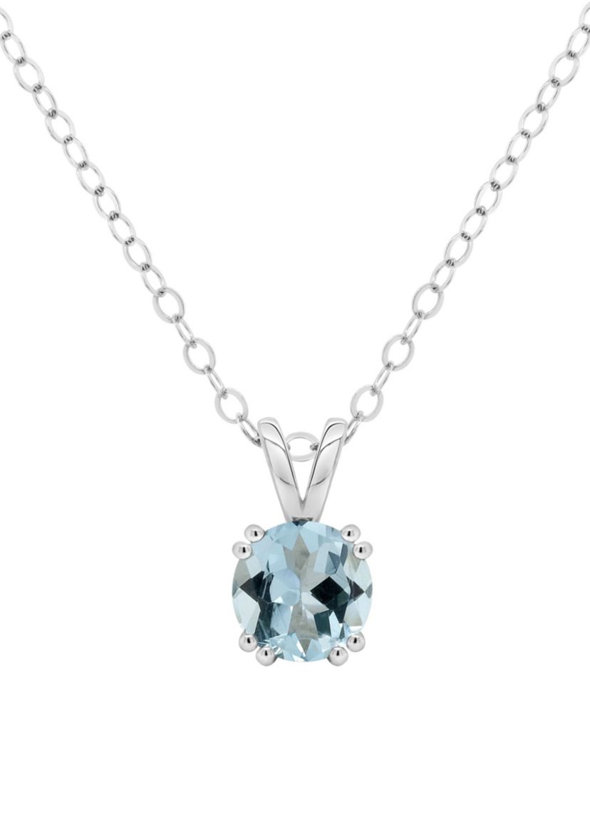 Sterling Silver 7mm Round Aquamarine Pendant Necklace
