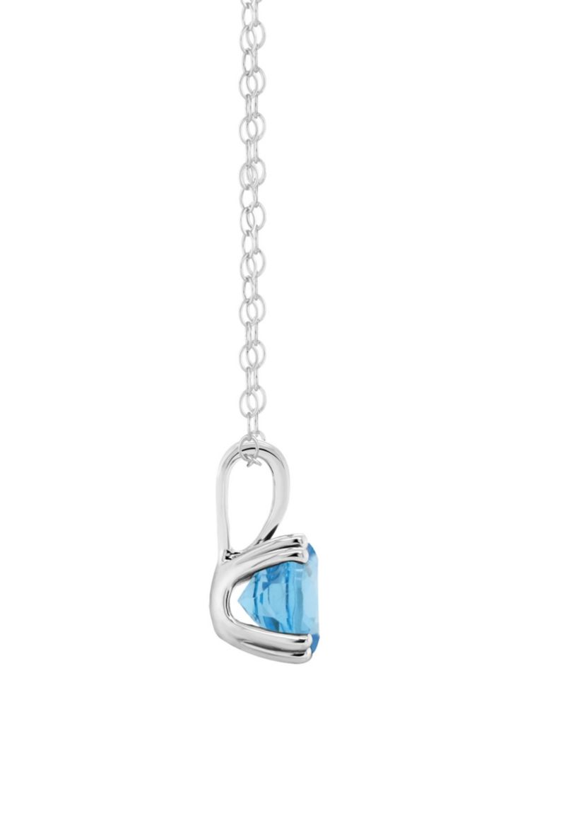 Sterling Silver 7mm Round Blue Topaz Pendant Necklace