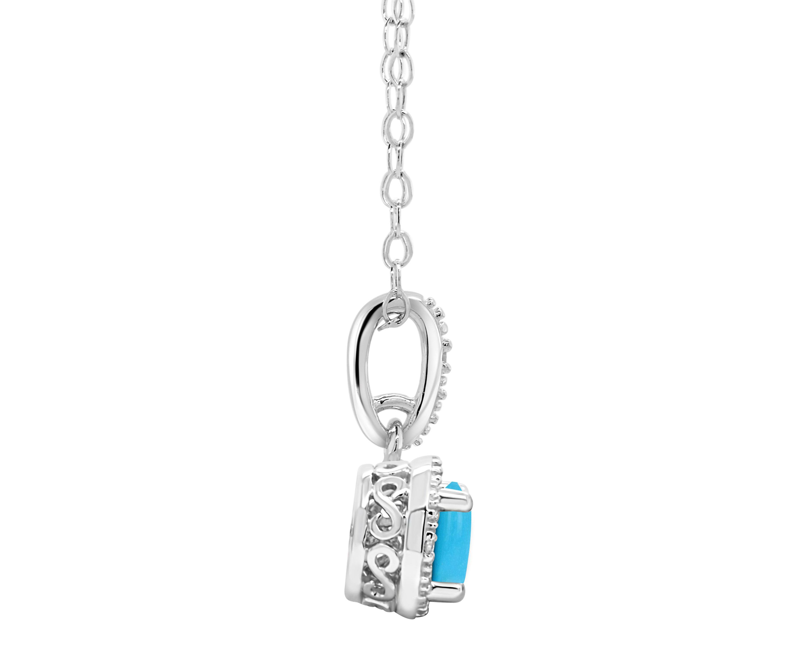 Sterling Silver 6mm Round Turquoise Diamond Accent Halo Pendant Necklace
