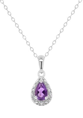 Belk & Co Sterling Silver 6x4mm Pear Shaped Gemstone Diamond Accent Halo Pendant Necklace