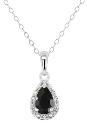 Belk & Co Sterling Silver 6x4mm Pear Shaped Gemstone Diamond Accent Halo Pendant Necklace, Black