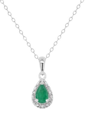 Belk & Co Sterling Silver 6x4mm Pear Shaped Gemstone Diamond Accent Halo Pendant Necklace
