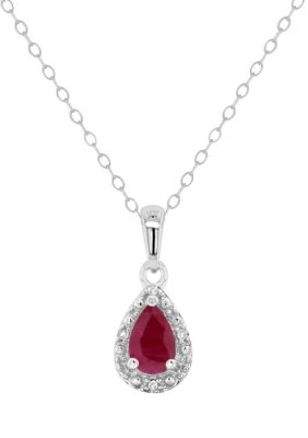 Belk & Co Sterling Silver 6x4mm Pear Shaped Gemstone Diamond Accent Halo Pendant Necklace