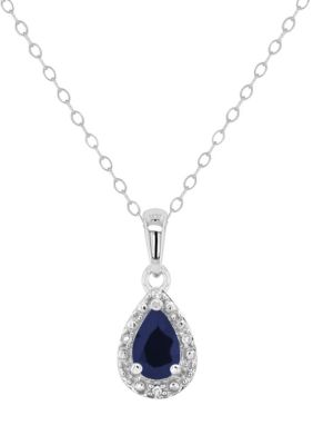 Belk & Co Sterling Silver 6x4mm Pear Shaped Gemstone Diamond Accent Halo Pendant Necklace