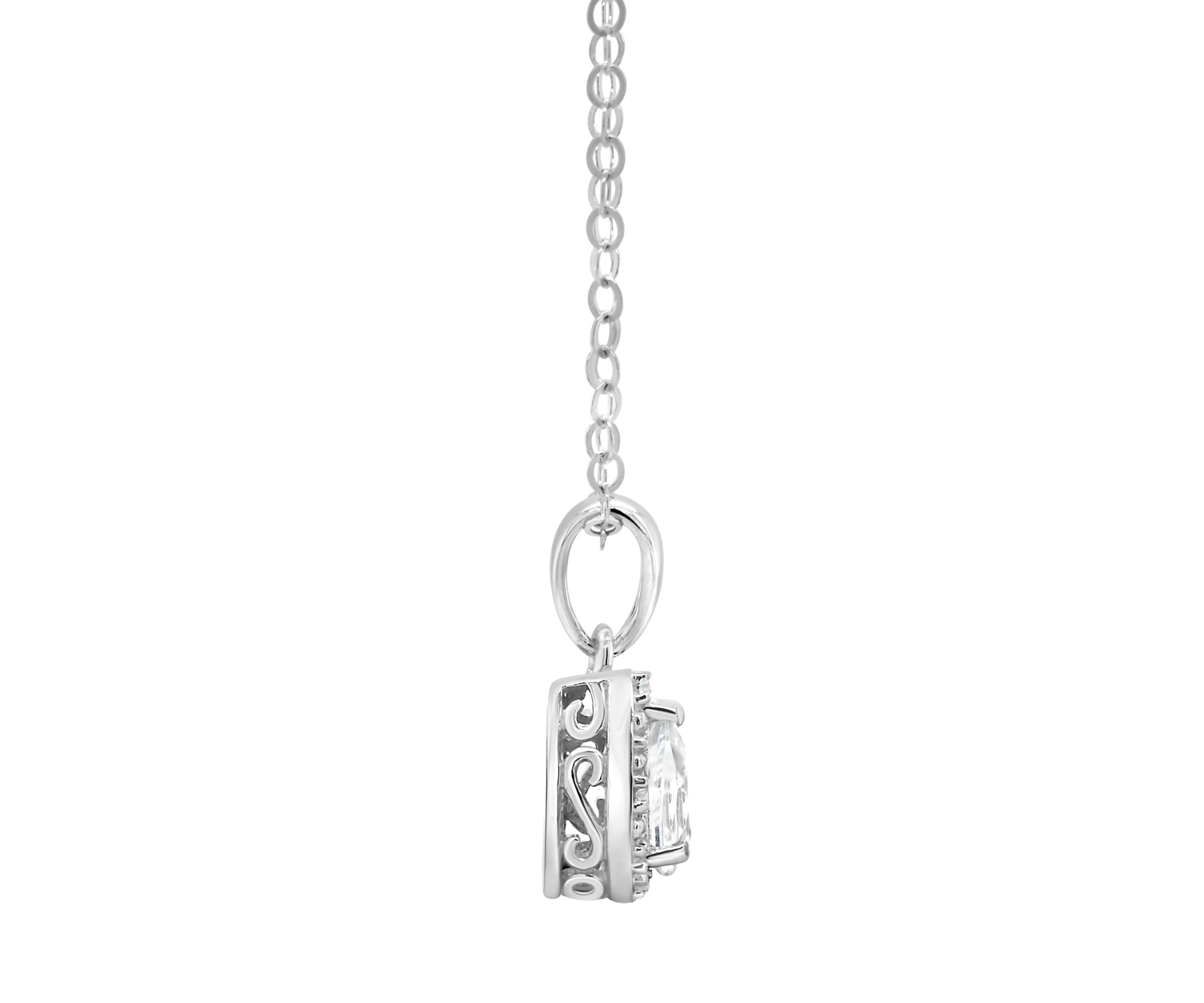 Sterling Silver 6x4mm Pear Shaped White Topaz Diamond Accent Halo Pendant Necklace