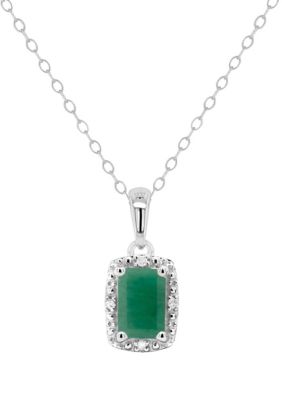 Belk & Co Sterling Silver 6x4mm Emerald Cut Gemstone Diamond Accent Halo Pendant Necklace
