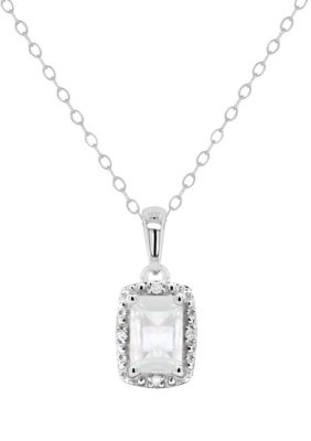 Belk & Co Sterling Silver 6X4Mm Emerald Cut Moonstone Diamond Accent Halo Pendant Necklace