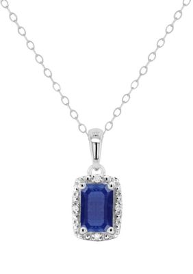 Belk & Co Sterling Silver 6x4mm Emerald Cut Gemstone Diamond Accent Halo Pendant Necklace