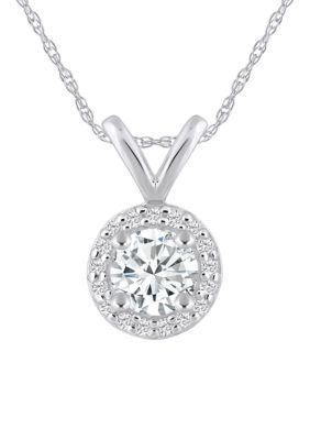 Belk & Co Lab Created Sterling Silver 1/2 CTTW Lab Grown Diamond Halo Pendant Necklace