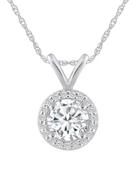 Belk & Co Lab Created Sterling Silver 3/4 CTTW Lab Grown Diamond Halo Pendant Necklace