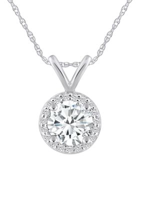 Belk & Co Lab Created Sterling Silver 1 CTTW Lab Grown Diamond Halo Pendant Necklace
