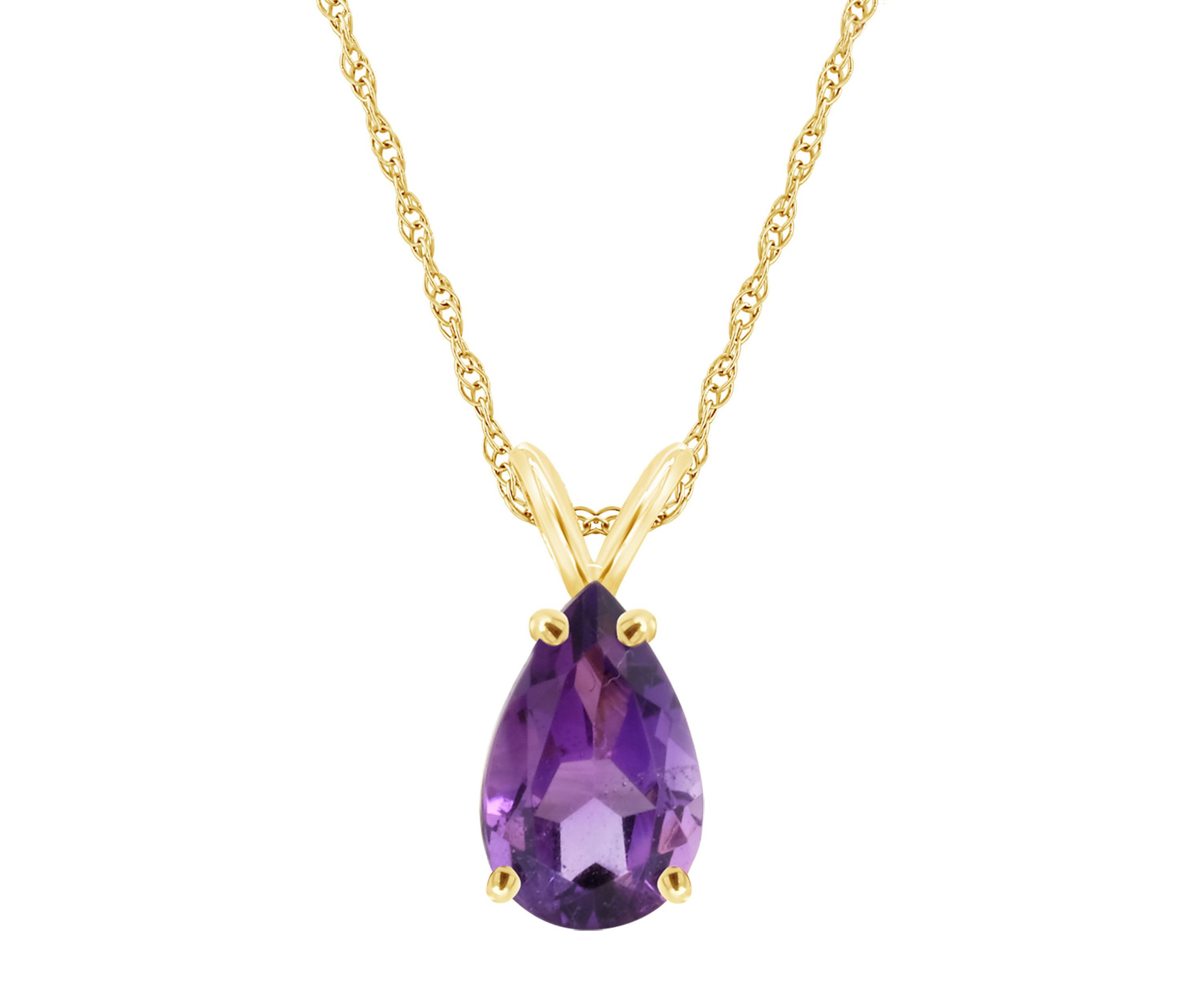 14K Yellow Gold 12x8mm Pear Shaped Amethyst Pendant Necklace