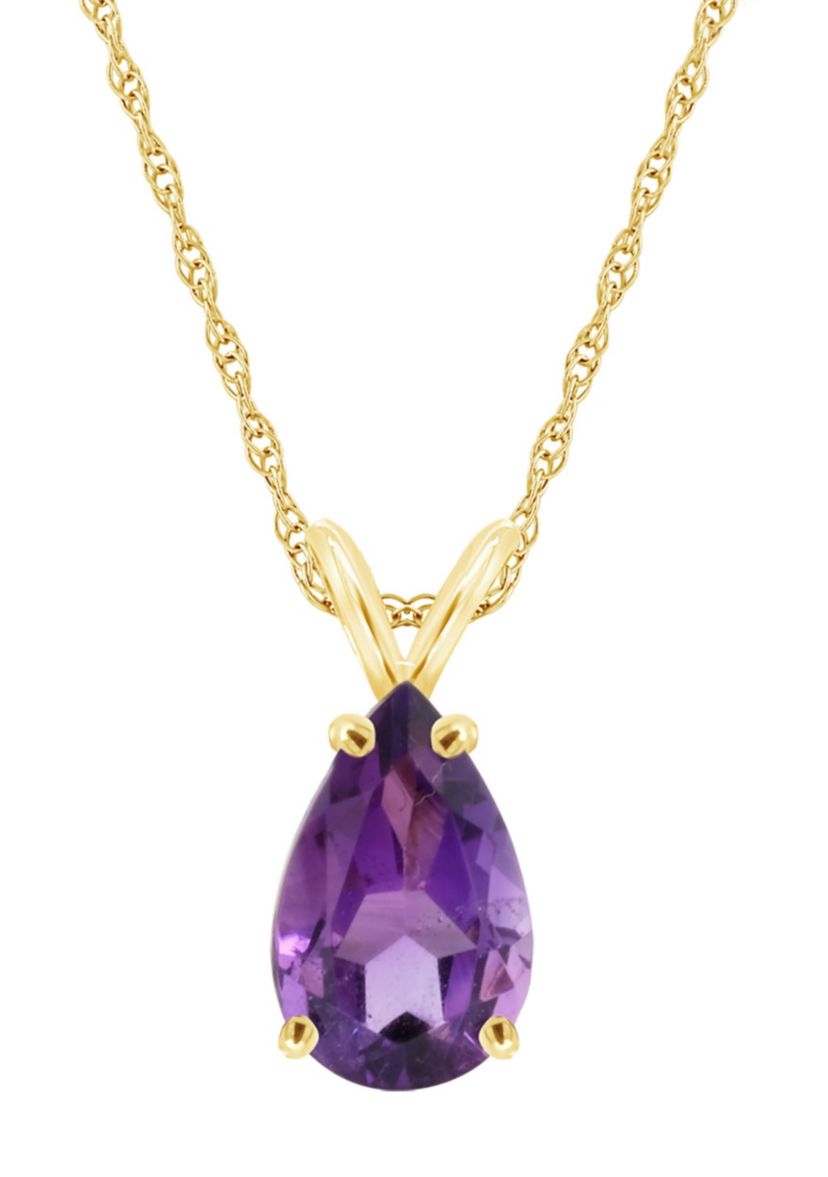 14K Yellow Gold 12x8mm Pear Shaped Amethyst Pendant Necklace