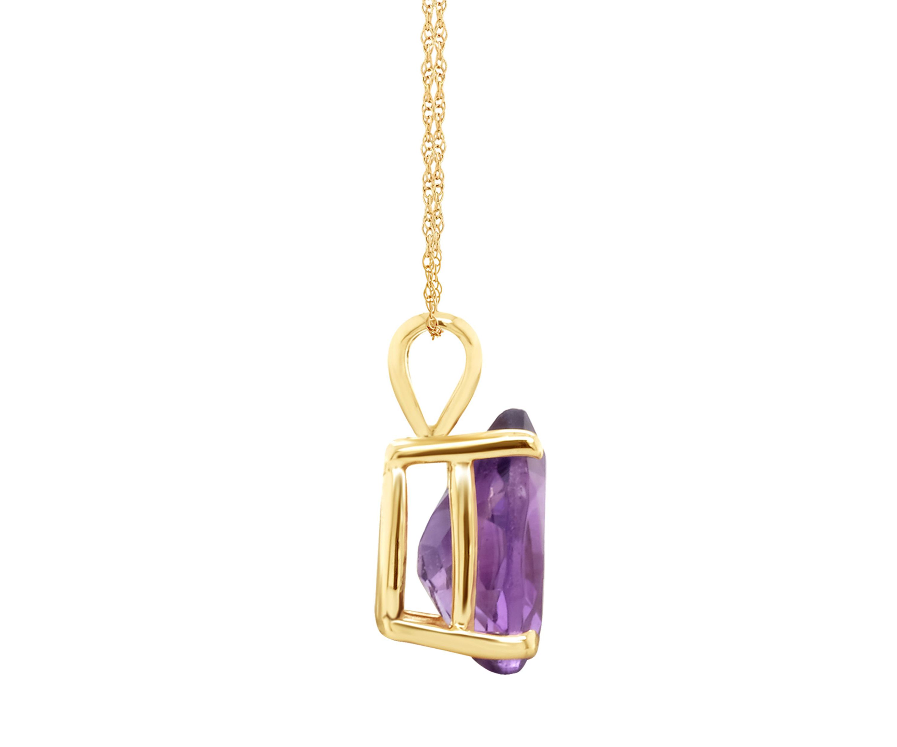 14K Yellow Gold 12x8mm Pear Shaped Amethyst Pendant Necklace